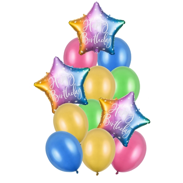 Bal�nkov� buket - 3 foliov� duhov� hv�zdy - 9 bal�nk� duhov�ch 30 cm