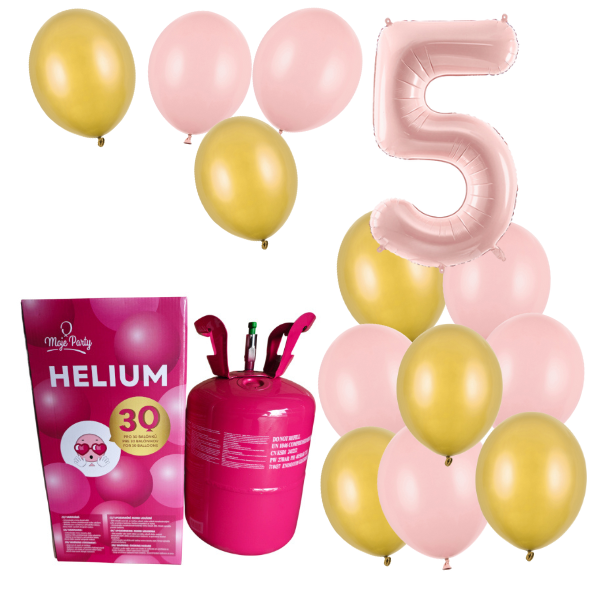 Helium - Balonkov� buket 5 narozeniny r��ovo zlat�