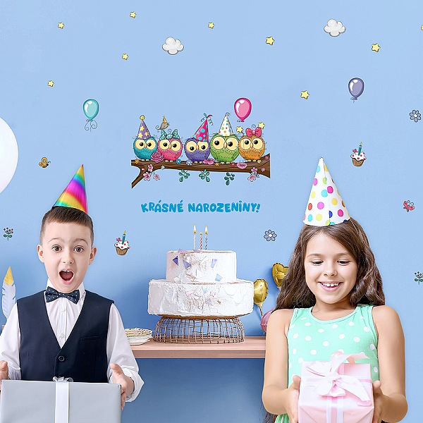 N�lepka na fotoze� Sovi�ky Kr�sn� narozeniny modr� 45x65 cm