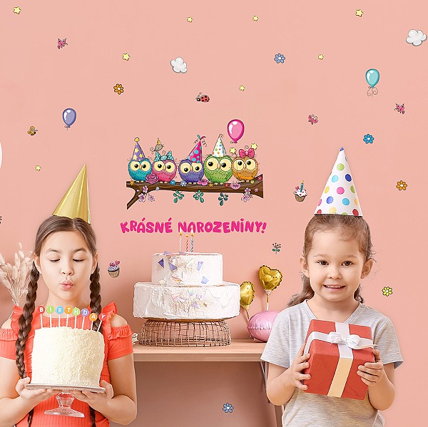 N�lepka na fotoze� Sovi�ky Kr�sn� narozeniny r��ov� 45x65 cm