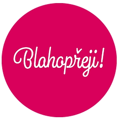 Samolepka na d�rek s textem Blahop�eji - r��ov� - 10 cm