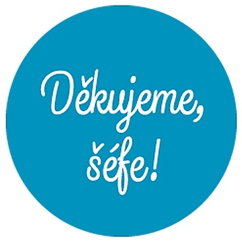 Samolepka na d�rek s textem - D�kujeme ��fe - modr� - 10 cm