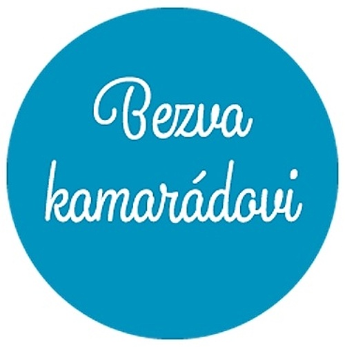 Samolepka na d�rek s textem - Bezva kamar�dovi - modr� 10 cm