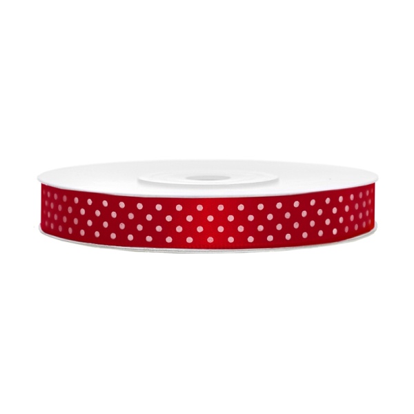 Stuha sat�nov� s punt�ky �erven� 1,2cm/25m