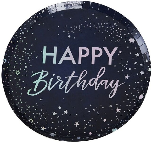 TAL��E pap�rov� �ern� Happy Birthday Iridescent