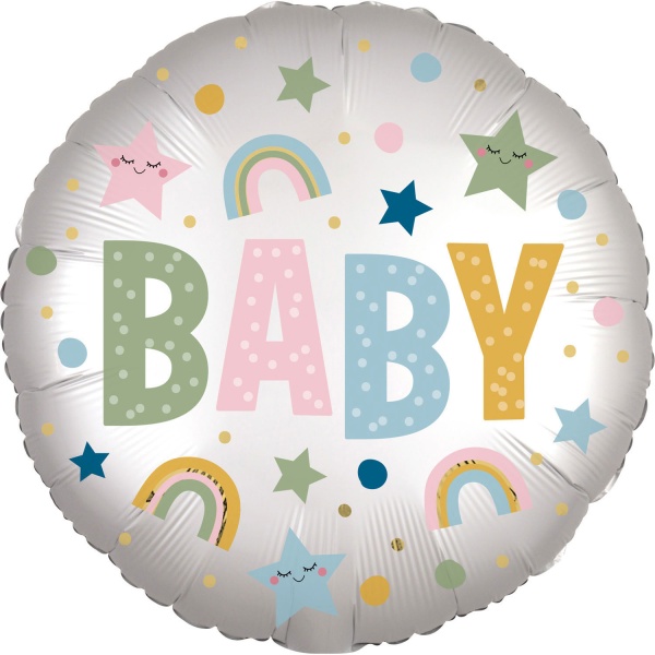 BAL�NEK f�liov� b�l� sat�n Baby Hv�zdi�ky a duhy 45cm
