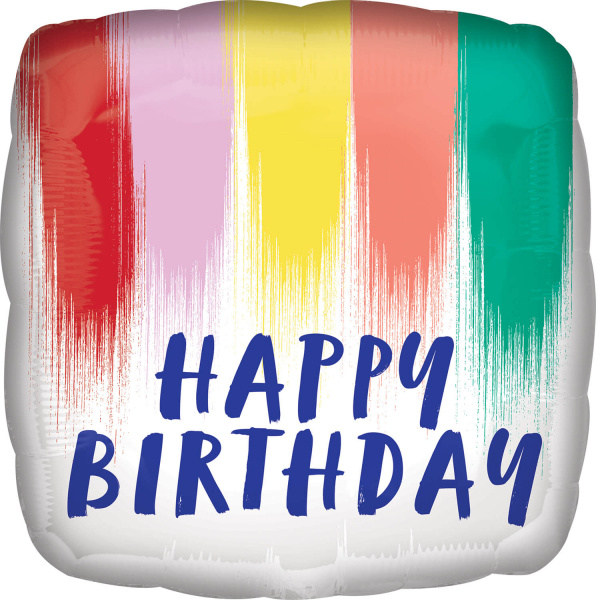 BAL�NEK f�liov� �tvercov� Happy Birthday Barevn� pruhy 43cm