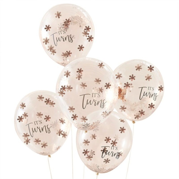 BAL�NKY latexov� transparentn� s konfetami Its Twins Rose Gold 30cm 5ks