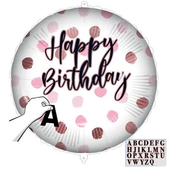 Bal�nek f�liov� Happy Birthday Punt�ky r��ov� se samolepkami 46 cm