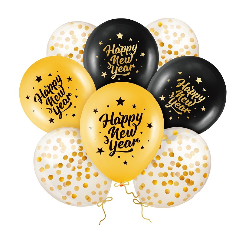 Bal�nky latexov� HNY �erno-zlat� 30cm 8ks