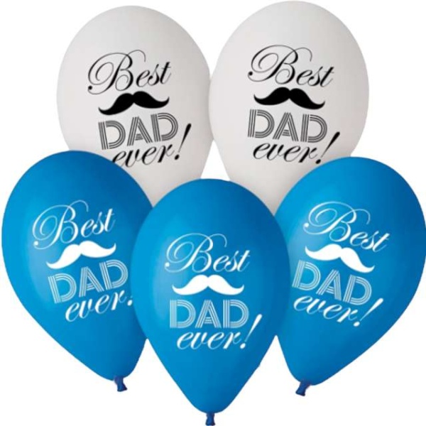 Bal�nky latexov� b�l�/modr� Best Dad Ever 30 cm 5 ks