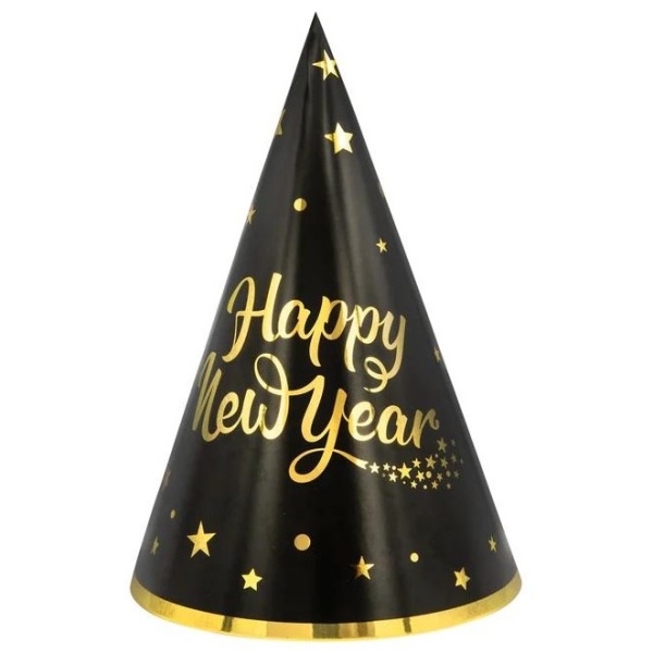 �epice pap�rov� Happy New Year �erno-zlat� 21 cm 6 ks