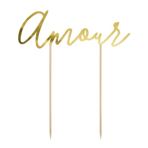 DEKORACE na dort - n�pis Amour zlat� 22,5cm
