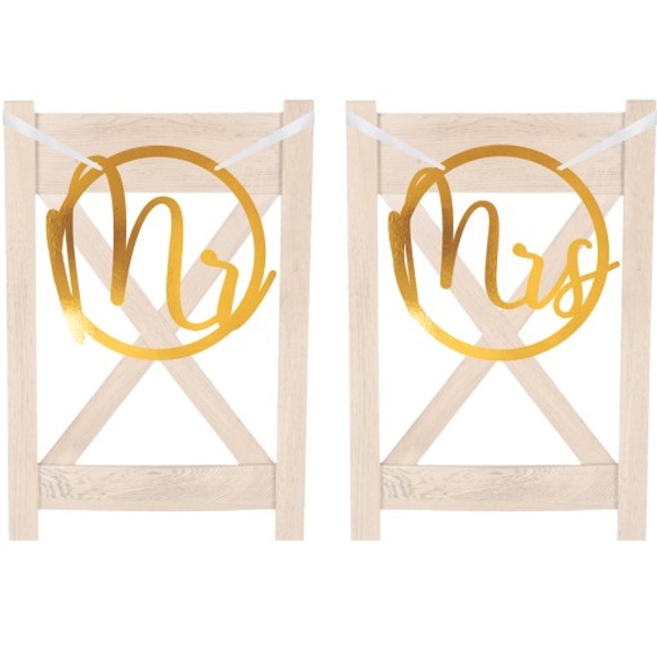 Dekorace na �idle Mr a Mrs pap�rov�, zlat� 28 x 30 cm