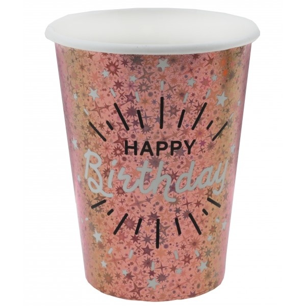 KEL�MKY pap�rov� Happy Birthday holografick� Rose gold 270ml 10ks