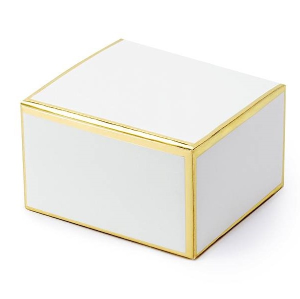 Krabi�ky na d�re�ky b�l� se zlat�m okrajem 6 x 3,5 x 5,5 cm 10 ks