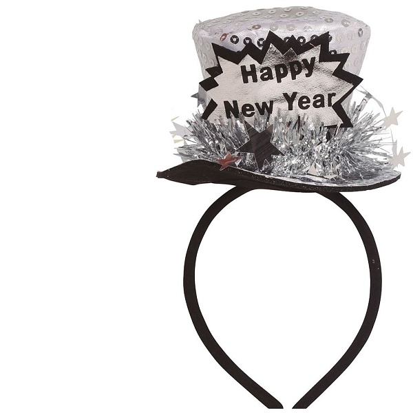 Mini klobou�ek Happy New Year st��brn�