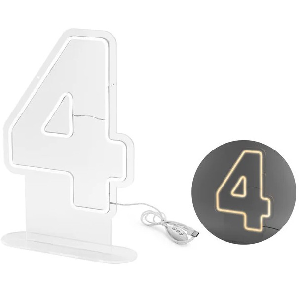 Neonov� LED ��slo '4', b�l�, 50 cm