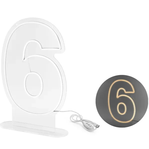 Neonov� LED ��slo '6', b�l�, 50 cm