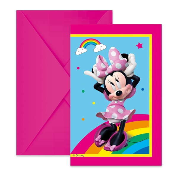 Pozv�nky s ob�lkami Minnie duha 6 ks
