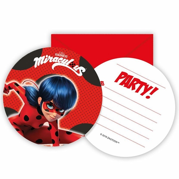 Pozv�nky s ob�lkami Miraculous, 6 ks