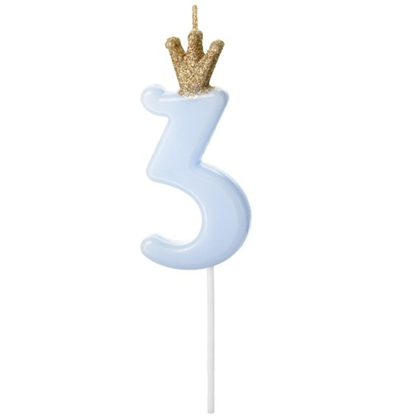 SV��KA narozeninov� ��slo 3, sv�tle modr�, 9,5 cm