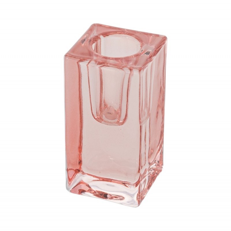 Sv�cen sklen�n� na �zkou sv��ku Kv�dr pastelov� r��ov� 4 x 4 x 8 cm