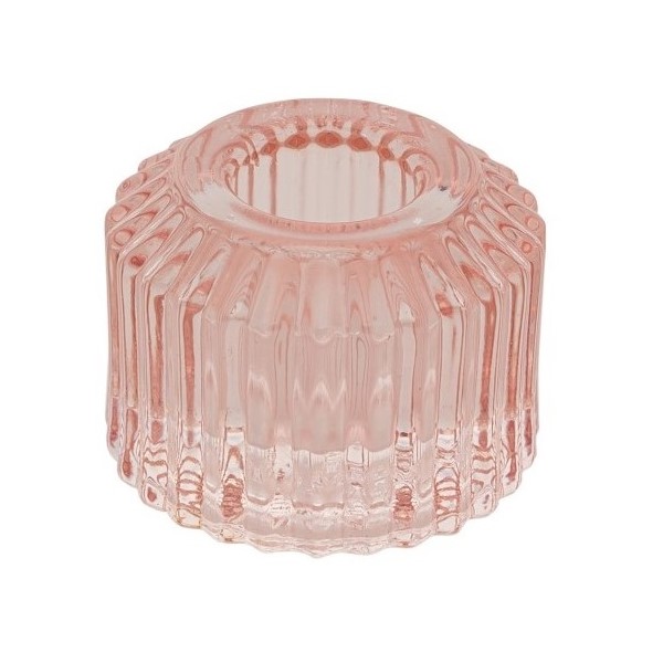 Sv�cen sklen�n� na �zkou sv��ku �ebrovan� pastelov� r��ov� 5 x 4 cm