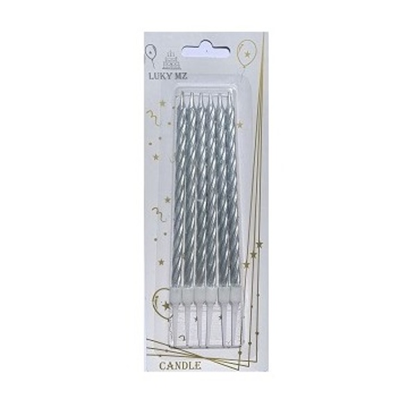 Sv��ky dortov� spir�lov� metalick� st��brn� 12 cm 6 ks