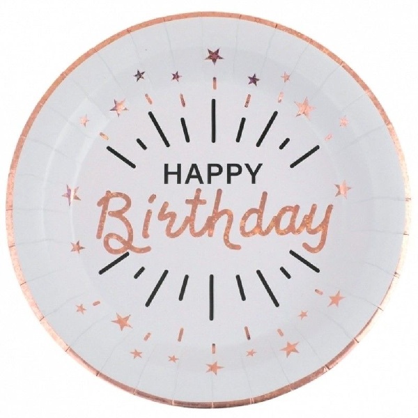 Tal��e pap�rov� Happy Birthday Sparkling Rose Gold 22,5 cm 10 ks