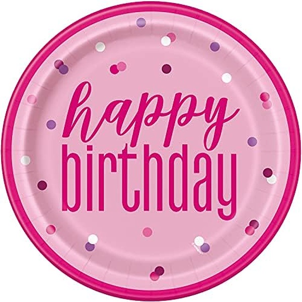 Tal��ky pap�rov� Happy Birthday r��ov� 22 cm 8 ks