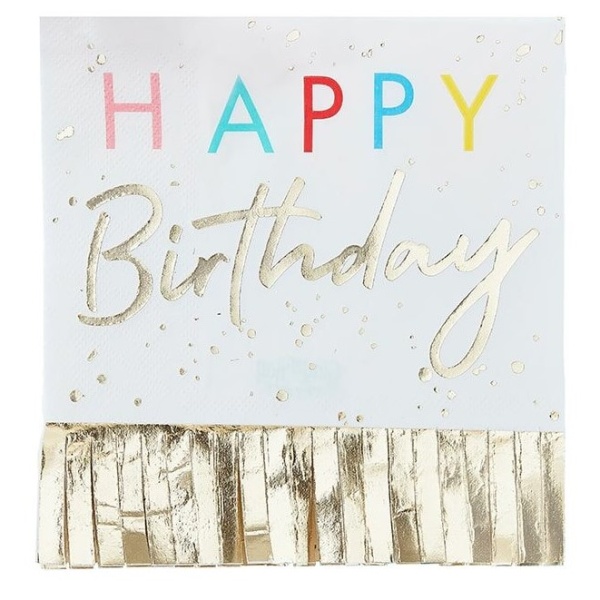 UBROUSKY pap�rov� Happy Birthday zlat� t��sn� 32x32cm 16ks