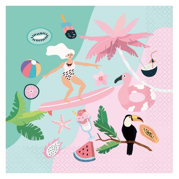 Ubrousky pap�rov� Summer Let�s Party surfing 33 x 33 cm 20 ks