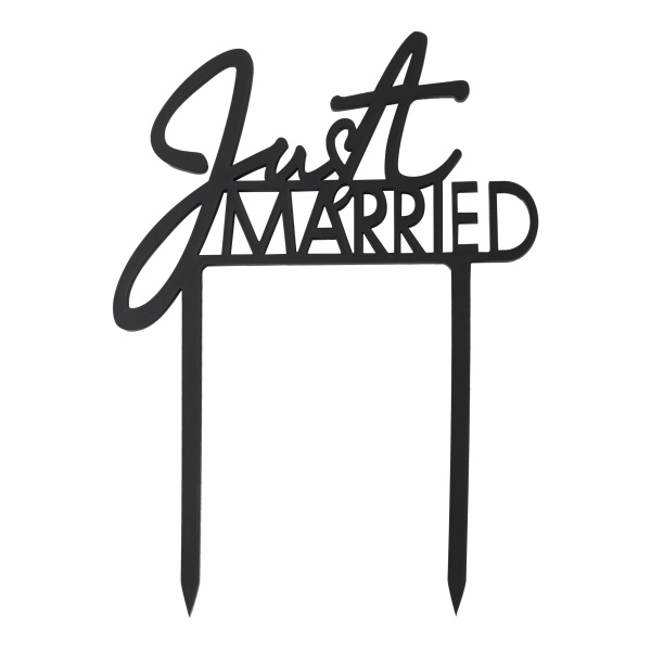 Z�pich na dort akrylov� Just Married �ern� 16,5 x 12 cm