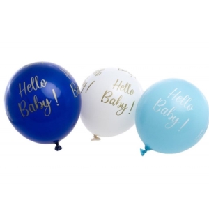 Bal�nky latexov� "Hello Baby!" modr� 27 cm 6 ks