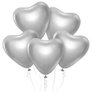Bal�nky latexov�, platinov� st��brn� srdce 30 cm 6 ks