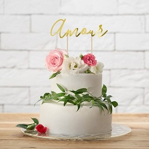 DEKORACE na dort - n�pis Amour zlat� 22,5cm