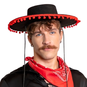 Klobouk mexick� �ern� s �erven�mi bambulkami