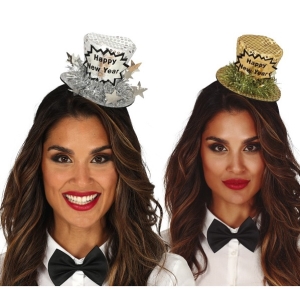 Mini klobou�ek Happy New Year st��brn�