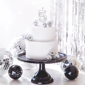 Sv��ka dortov� leskl� "5" st��brn� 6 cm