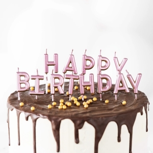 Sv��ky dortov� Happy Birthday rose gold