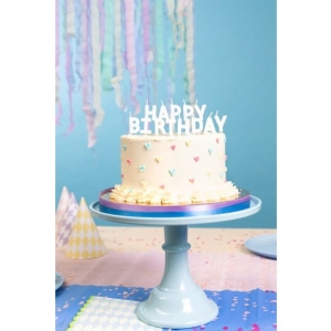 Sv��ky dortov� n�pis Happy Birthday b�l� 2,5 cm