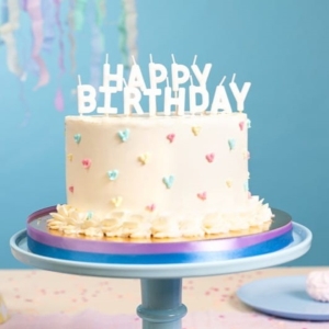 Sv��ky dortov� n�pis Happy Birthday b�l� 2,5 cm