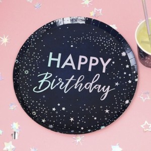 TAL��E pap�rov� �ern� Happy Birthday Iridescent
