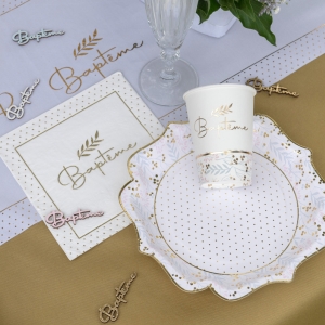 Tal��e pap�rov� r��ovo - modr� kv�ty se zlat�m lemov�n�m 21 cm 10 ks
