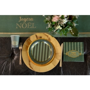 Tal��e pap�rov� s pruhy tmav� zelen�-zlat� 22,5 cm 10 ks
