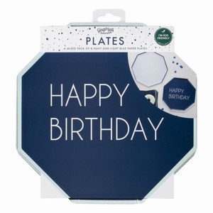 Tal��ky pap�rov�, modr� "Happy birthday" 25cm 8ks