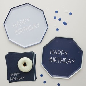 Tal��ky pap�rov�, modr� "Happy birthday" 25cm 8ks