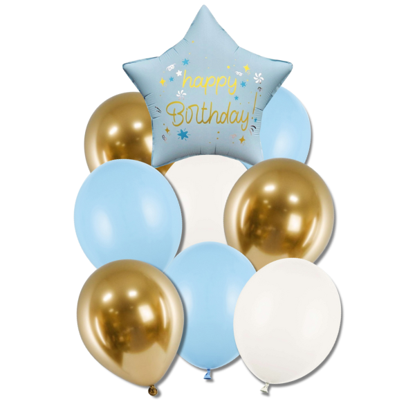 Bal�nkov� buket - Happy birthday, modro-zlat� 9ks
